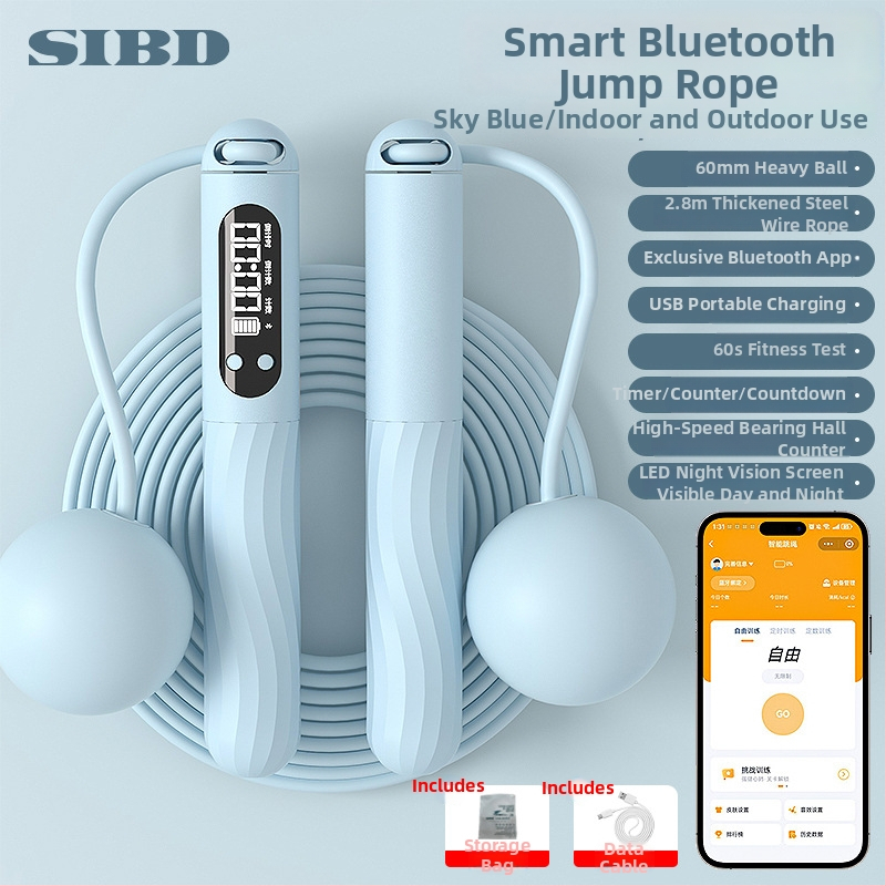 Vezeték nélküli Bluetooth ugrókötél alkalmazással és töltőre csatlakoztatható súlyozott golyóval felnőtteknek edzésre és aerobikhoz (Anyag: ABS; Specifikáció: 3; Alkalmas: futás, edzés, bodybuilding)