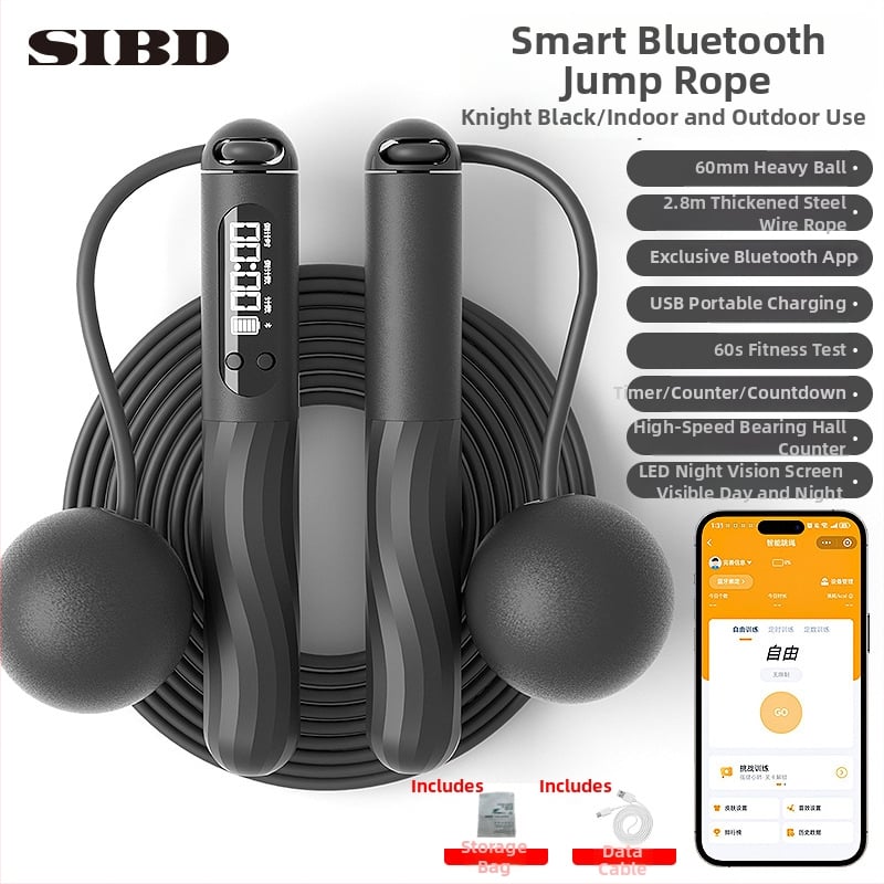 Vezeték nélküli Bluetooth ugrókötél alkalmazással és töltőre csatlakoztatható súlyozott golyóval felnőtteknek edzésre és aerobikhoz (Anyag: ABS; Specifikáció: 3; Alkalmas: futás, edzés, bodybuilding)