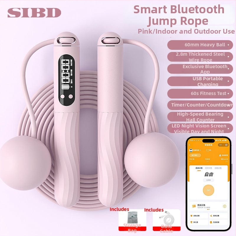 Vezeték nélküli Bluetooth ugrókötél alkalmazással és töltőre csatlakoztatható súlyozott golyóval felnőtteknek edzésre és aerobikhoz (Anyag: ABS; Specifikáció: 3; Alkalmas: futás, edzés, bodybuilding)