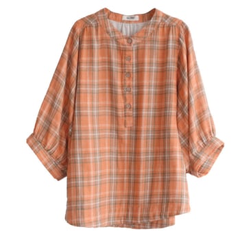 Pamut fonalas nyomtatott ing kockás mintával, rövid ujjú, bő szabás, kerek nyakú gallér, mindennapi japán-koreai laza stílus