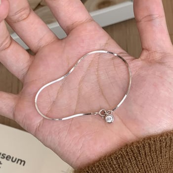 Női karkötő 925-ös ezüstből buborék alakú kis gyémántokkal, geometriás dizájn kígyócsont motívummal, divatos, luxus, rétegelt viseletre