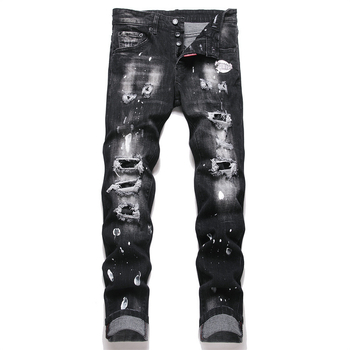 Traperice punk stila, slim fit, srednji pojas, patch dekor, distresirane, isprane