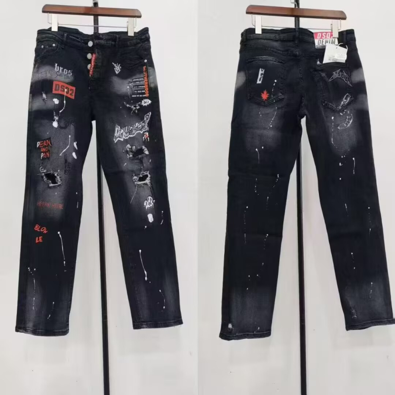 Traperice punk stila, slim fit, srednji pojas, patch dekor, distresirane, isprane