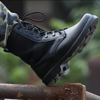 Uniszex acélorrú harctéri csizma kültéri katonai kiképzéshez, magas szárú, EVA talppal