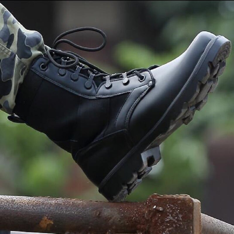 Uniszex acélorrú harctéri csizma kültéri katonai kiképzéshez, magas szárú, EVA talppal