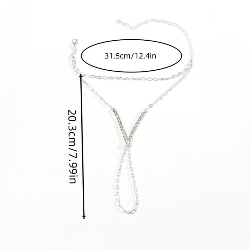 Kézre erősített lánc karkötő V- alakú rhinestone díszítéssel – geometriás kialakítás, egyszerű női stílus (Anyag: Rhinestone; Feldolgozás: Electroplating; Forma: Geometriai; Stílus: Nők; Bevezetés: Spring 2025)