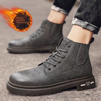 Férfi mikroszálas bőrből készült középmagas bakancs, báránybőr bélés, disznó bőr talpbetét, vulkanizált gumitalp.