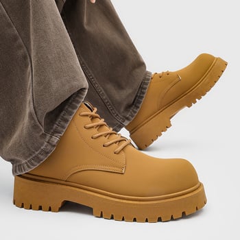 Férfi Martin csizma, magas szárú, brit stílusú motorkerékpár csizma, felsőrész PU + szuper rost, gumírozott talp, középmagas sarok 3–5 cm