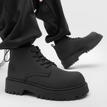 Férfi Martin csizma, magas szárú, brit stílusú motorkerékpár csizma, felsőrész PU + szuper rost, gumírozott talp, középmagas sarok 3–5 cm