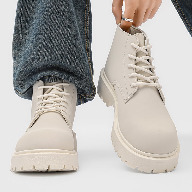 Férfi Martin csizma, magas szárú, brit stílusú motorkerékpár csizma, felsőrész PU + szuper rost, gumírozott talp, középmagas sarok 3–5 cm