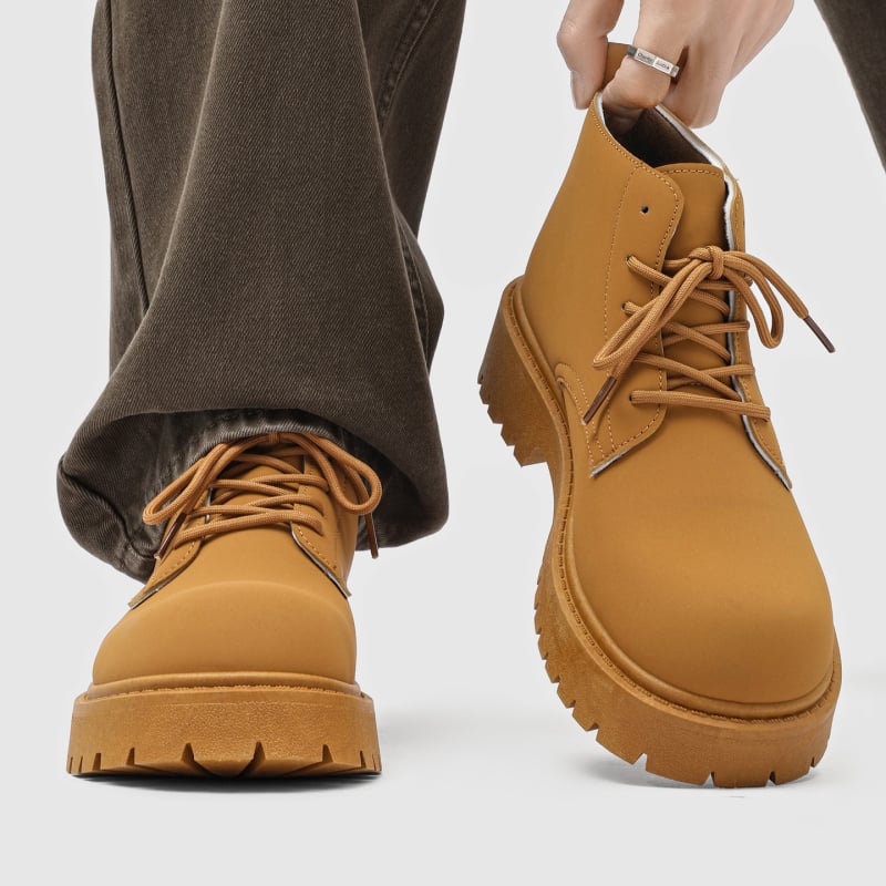 Férfi Martin csizma, magas szárú, brit stílusú motorkerékpár csizma, felsőrész PU + szuper rost, gumírozott talp, középmagas sarok 3–5 cm