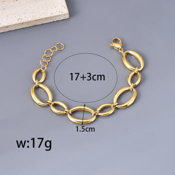 Női titánacél karkötő nagy geometriai lánccal és szív alakú medállal, 18K aranyozott bevonattal, elektropolírozott — friss és édes stílus