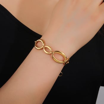 Női titánacél karkötő nagy geometriai lánccal és szív alakú medállal, 18K aranyozott bevonattal, elektropolírozott — friss és édes stílus