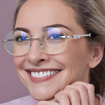 Keret nélküli olvasószemüveg anti-kékfénnyel, polikarbonát lencsék, keret: fém és polikarbonát, divatos, magas színvonalú
