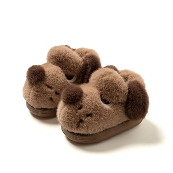 Gyerek plüss pamut papucs zárt sarokkal, rajzolt kutyás minta, EVA talppal, 1–16 évesek, uniszex