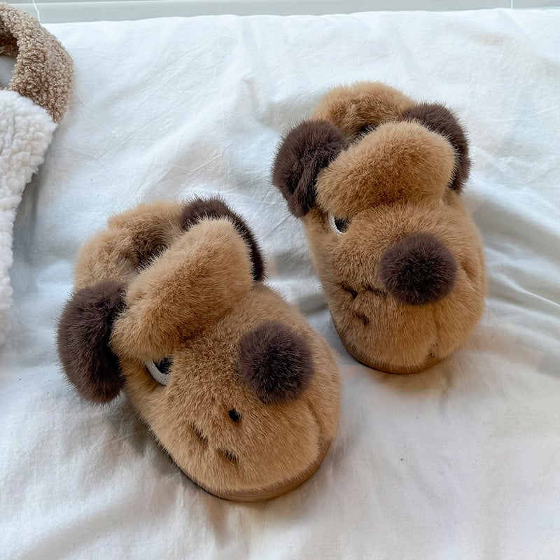 Gyerek plüss pamut papucs zárt sarokkal, rajzolt kutyás minta, EVA talppal, 1–16 évesek, uniszex