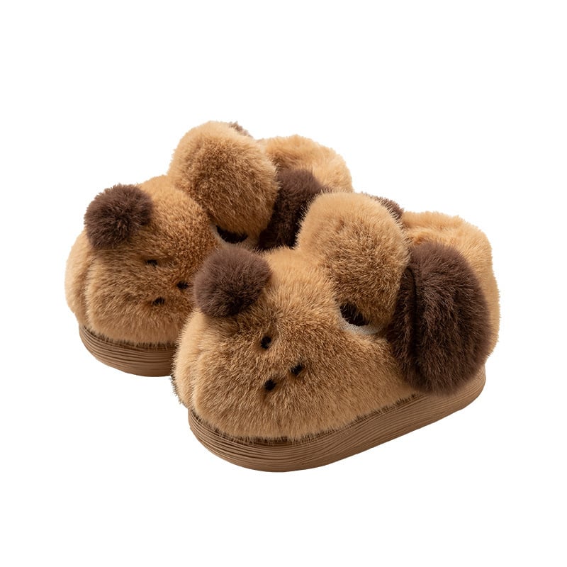 Gyerek plüss pamut papucs zárt sarokkal, rajzolt kutyás minta, EVA talppal, 1–16 évesek, uniszex