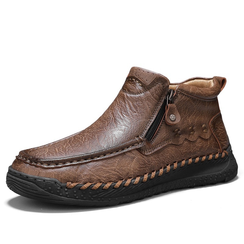 Martin bakancs férfiaknak, mikroszálas bőrből, kerek orrú, középmagas szár, oldalsó cipzár, gumitalp