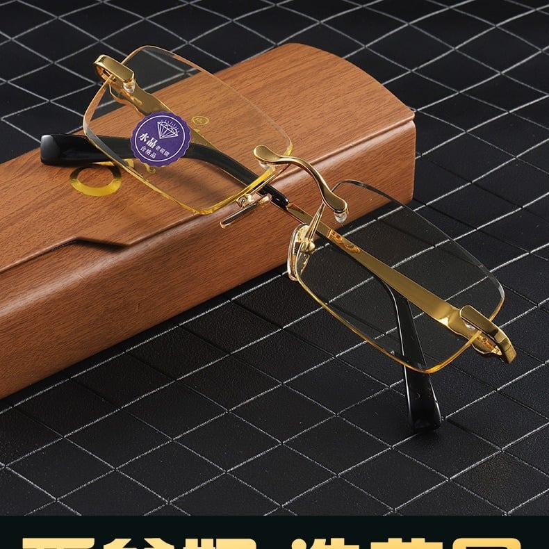 Keret nélküli olvasószemüveg citrines pehelyekkel, természetes lencsék, anti-radiáció és UV védelem