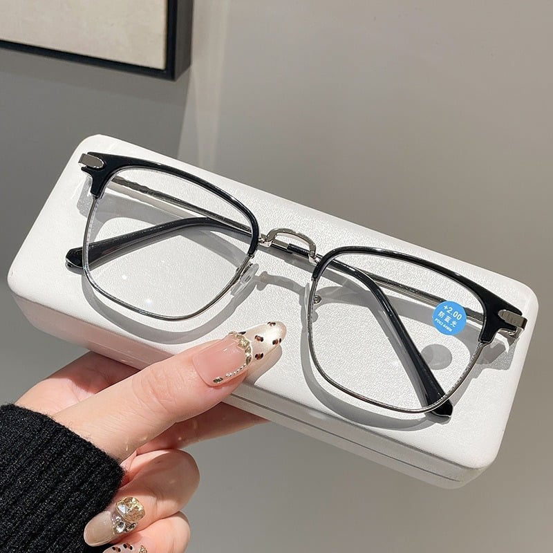 Olvasó szemüveg, fém félkeret, kékfény elleni védelem, HD szemvédelem, négyzetes keret