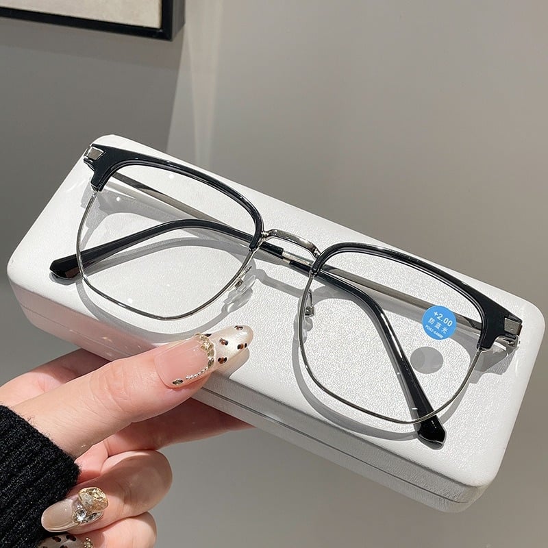 Olvasó szemüveg, fém félkeret, kékfény elleni védelem, HD szemvédelem, négyzetes keret
