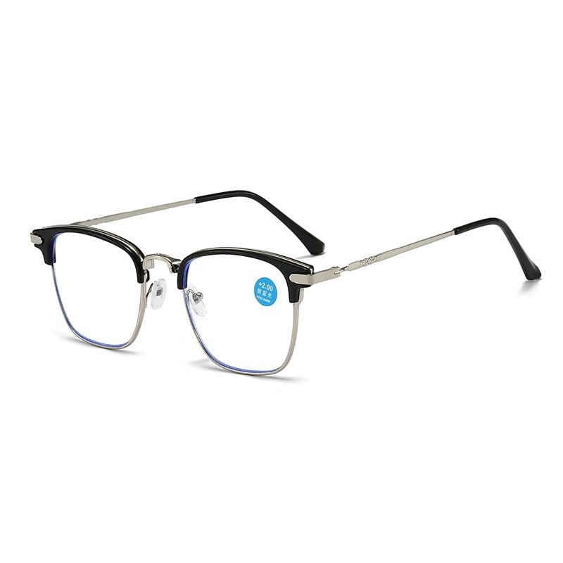 Olvasó szemüveg, fém félkeret, kékfény elleni védelem, HD szemvédelem, négyzetes keret