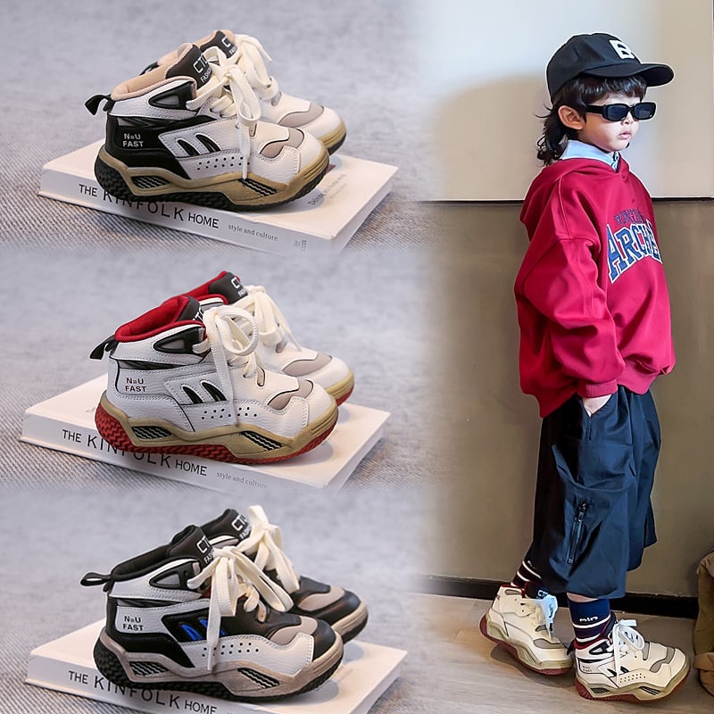 Fiúknak szóló kültéri túrabakancsok — könnyűek, csúszásmentesek, magas szárúak, Velcro-zárású, gumitalppal