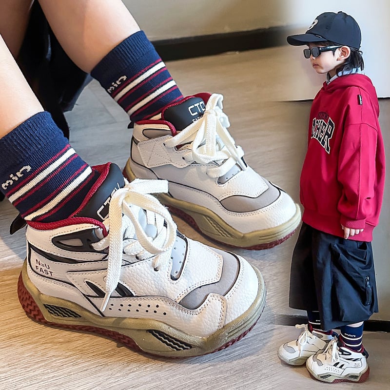 Fiúknak szóló kültéri túrabakancsok — könnyűek, csúszásmentesek, magas szárúak, Velcro-zárású, gumitalppal