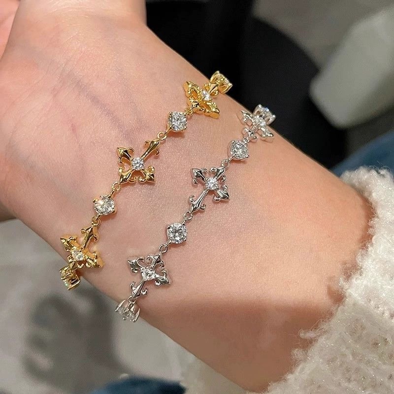 Írisz virágos cirkónium karkötő - uniszex, geometriai kialakítás, retro udvar-stílus, könnyű luxus; anyag: réz-plasztik; bevonat: elektroplating