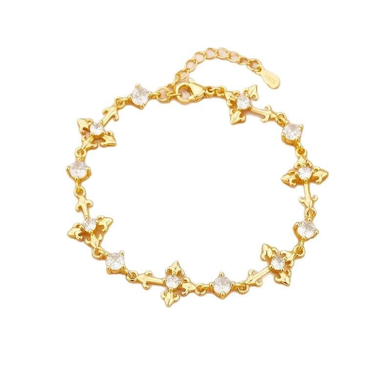 Írisz virágos cirkónium karkötő - uniszex, geometriai kialakítás, retro udvar-stílus, könnyű luxus; anyag: réz-plasztik; bevonat: elektroplating