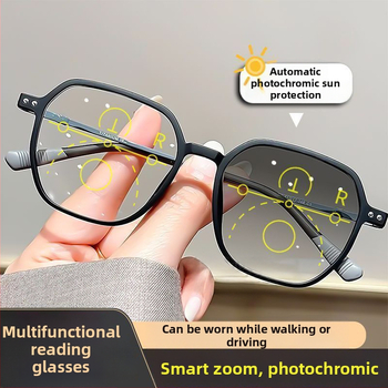 Presbisiopia szemüveg automatikus fókuszú progresszív, távolság és közeli fókusz, fotokróm és kékfény-szűrő lencsékkel
