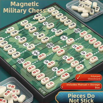 Katonai sakk készlet mágneses táblával; anyag: PVC + mágnes; sakk játék; 7–14 év közötti korosztály; csomagolás: doboz