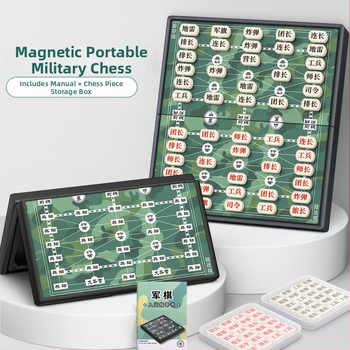 Katonai sakk készlet mágneses táblával; anyag: PVC + mágnes; sakk játék; 7–14 év közötti korosztály; csomagolás: doboz