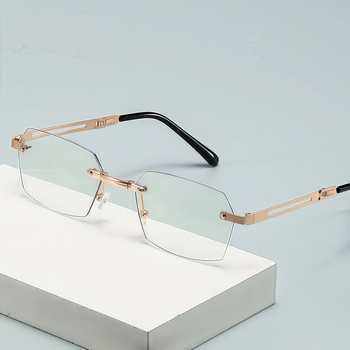 Összecsukható olvasó szemüveg, titániumötvözet keret, keret nélküli dizájn, PC lencsék kékfény- és sugárzás elleni védelemmel, kompakt és könnyű, hosszú arc formához tervezve