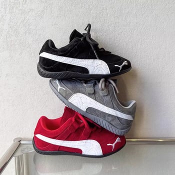 Унисексови детски спортни обувки за бягане, горна част от изкуствена кожа, гумена подметка, закопчаване с велкро, модел на ивици, дишащи и износоустойчиви за есента