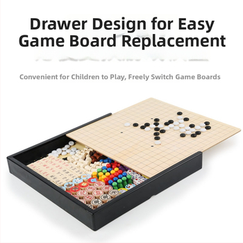 Fa asztali játékkészlet: sakk–go–gomoku, három az egyben, gyerekeknek, 4–6 éveseknek