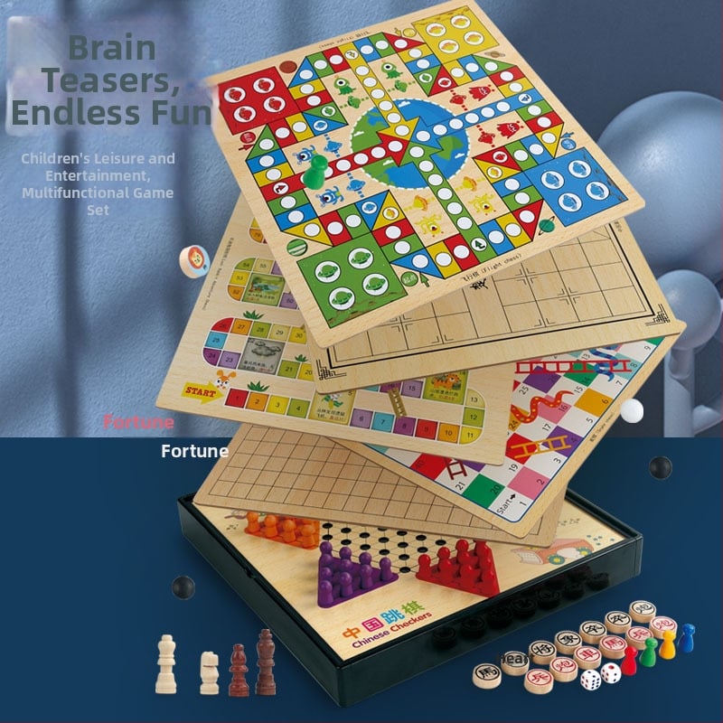 Fa asztali játékkészlet: sakk–go–gomoku, három az egyben, gyerekeknek, 4–6 éveseknek