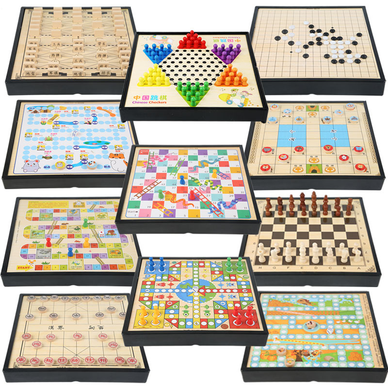 Fa asztali játékkészlet: sakk–go–gomoku, három az egyben, gyerekeknek, 4–6 éveseknek