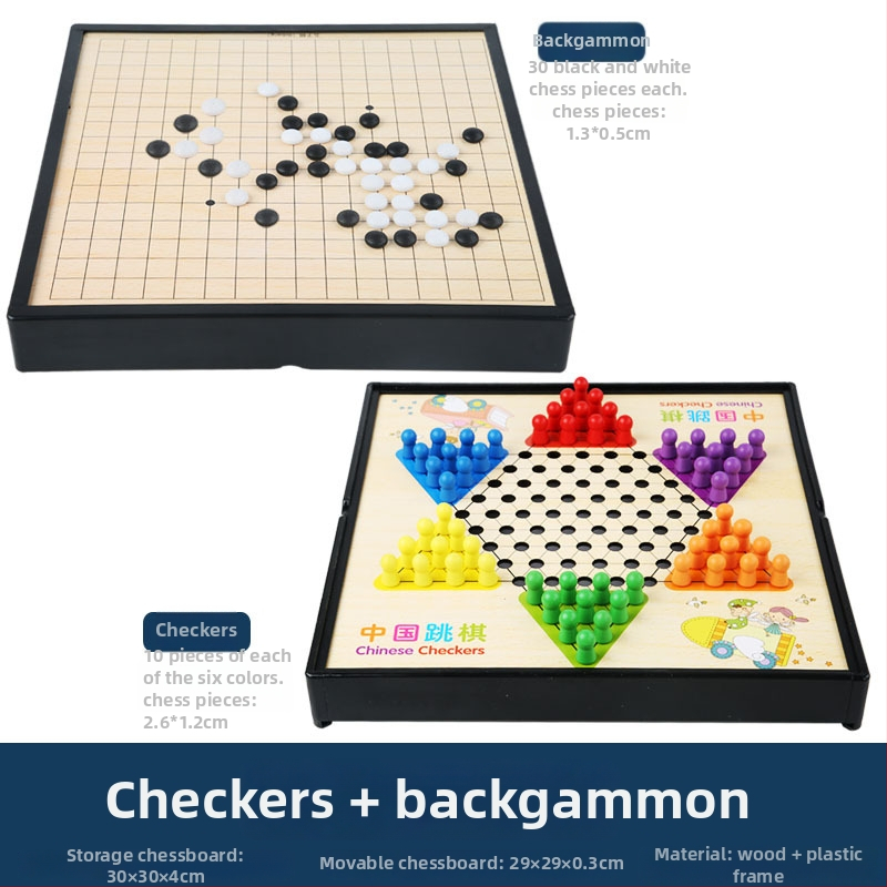 Fa asztali játékkészlet: sakk–go–gomoku, három az egyben, gyerekeknek, 4–6 éveseknek