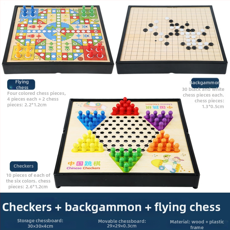 Fa asztali játékkészlet: sakk–go–gomoku, három az egyben, gyerekeknek, 4–6 éveseknek