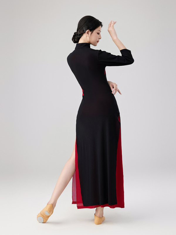 Négyzetes táncruha hálószövésű anyaggal, klasszikus stílusban ihletett dizájn, poliészter-keverék anyag a színpadi előadásokhoz, hastáncra és drámára