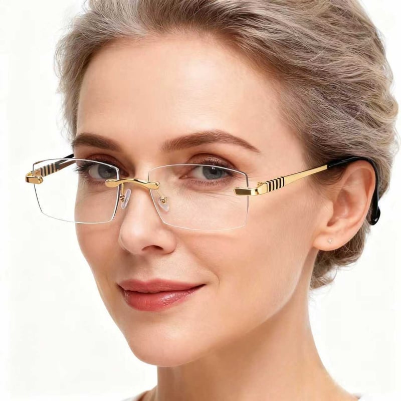 Keret nélküli olvasó szemüveg idős személyek számára, fotokromát lencsékkel és kékfény elleni védelemmel, fém keret
