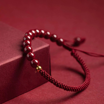 Циннабар гривна от връв, изкуствена кожа, етнически стил, ръчна плетка, пролет 2025