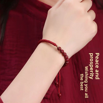 Циннабар гривна от връв, изкуствена кожа, етнически стил, ръчна плетка, пролет 2025