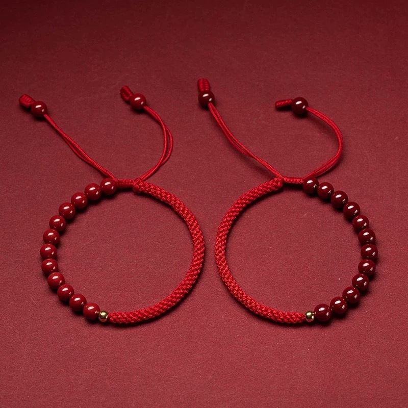 Циннабар гривна от връв, изкуствена кожа, етнически стил, ръчна плетка, пролет 2025