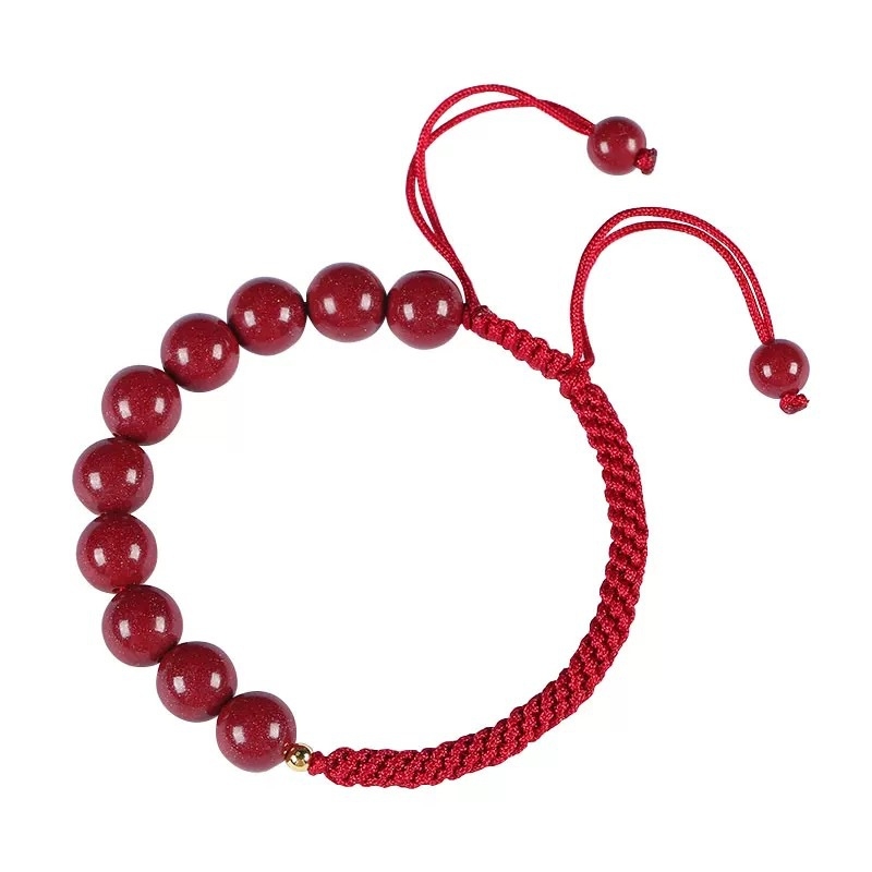 Циннабар гривна от връв, изкуствена кожа, етнически стил, ръчна плетка, пролет 2025