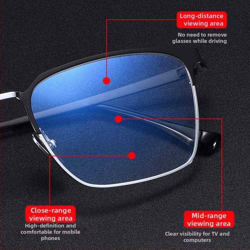 Bifokális olvasó szemüveg tiszta titán kerettel, lencsék gyantából, kékfény-védelem és UV-védelem, idősek számára