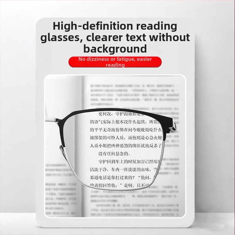 Bifokális olvasó szemüveg tiszta titán kerettel, lencsék gyantából, kékfény-védelem és UV-védelem, idősek számára