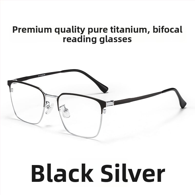 Bifokális olvasó szemüveg tiszta titán kerettel, lencsék gyantából, kékfény-védelem és UV-védelem, idősek számára