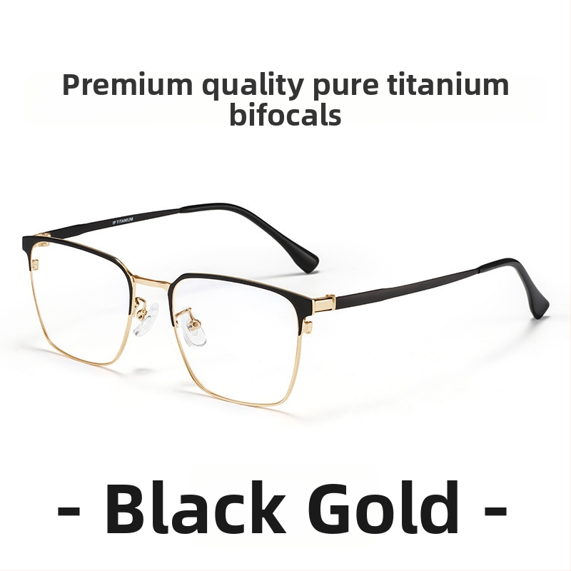 Bifokális olvasó szemüveg tiszta titán kerettel, lencsék gyantából, kékfény-védelem és UV-védelem, idősek számára